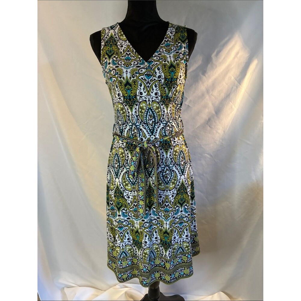 Apt. 9 Green and Blue Paisley Sleeveless wrap style fit & flare summer dress S